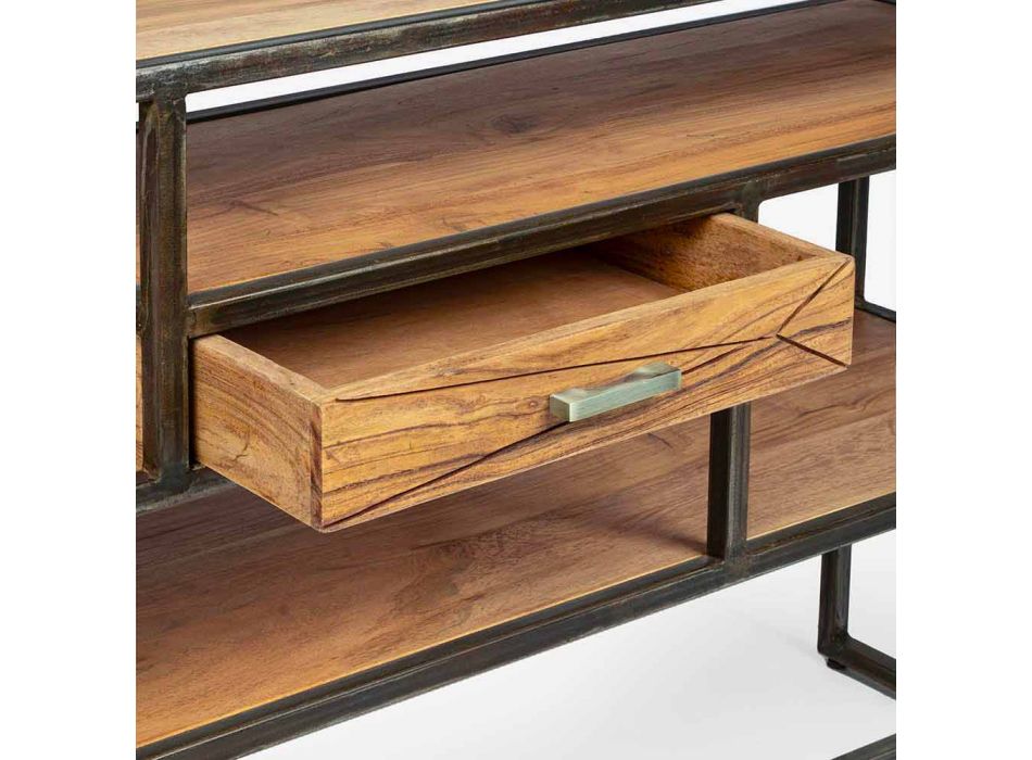 Konsole aus Akazienholz und Stahl mit Schubladen-Design Homemotion - Cristoforo Viadurini