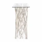 Consolle aus gebleichtem Teakholz und Luxus-Design-Glasplatte - Francesca Viadurini