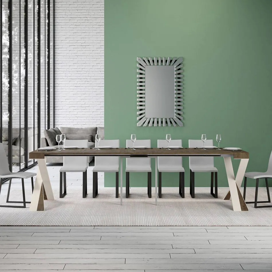 Moderne Konsole, ausziehbar auf 300 cm, mit weißem Rahmen, hergestellt in Italien – Spiegel Viadurini