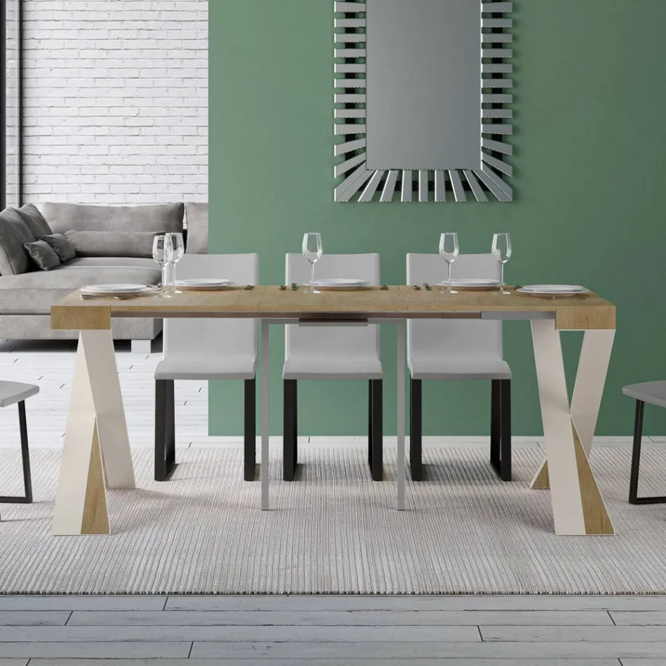 Moderne Konsole, ausziehbar auf 300 cm, mit weißem Rahmen, hergestellt in Italien – Spiegel Viadurini