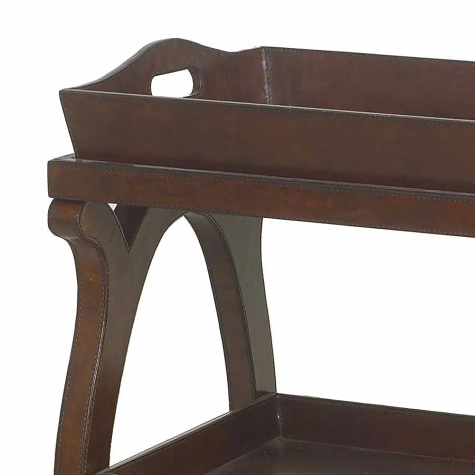 Moderne Konsole mit Walter Tablett, mit braunem Leder bezogen Viadurini