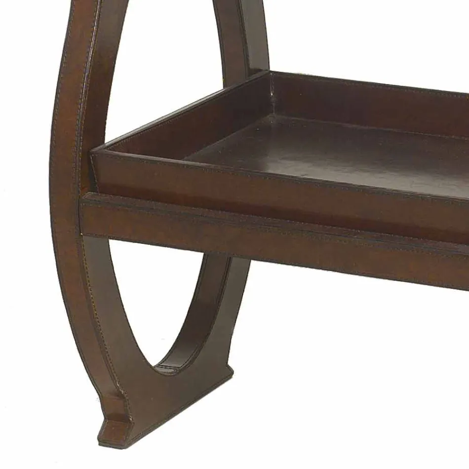 Moderne Konsole mit Walter Tablett, mit braunem Leder bezogen Viadurini