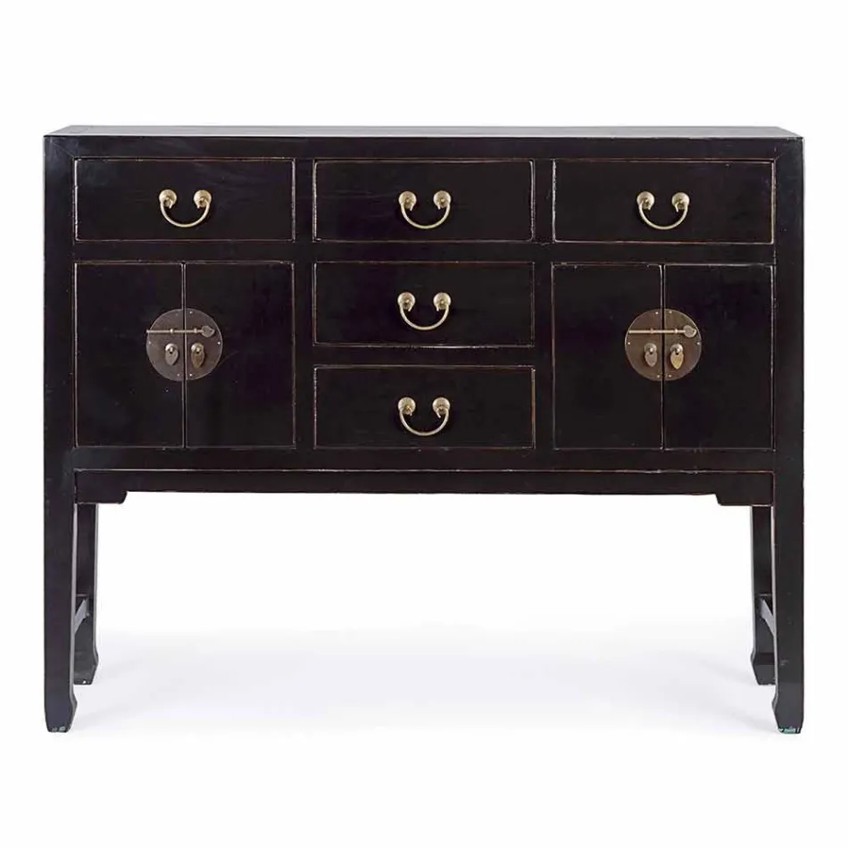 Vintage Design Black Elm Wood Konsolentisch 5 Schubladen Homemotion - Sonten Viadurini