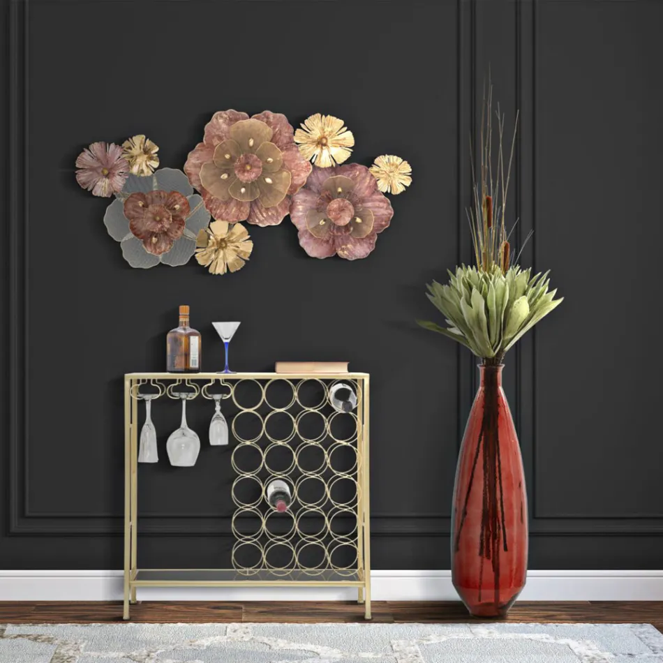 Glasflaschenhalter-Konsole mit goldener Eisenstruktur - Vicio Viadurini