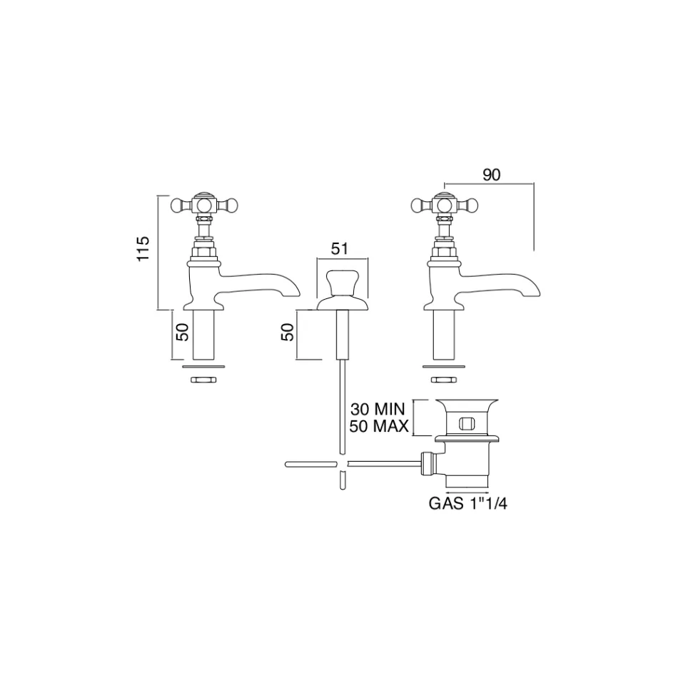 Paar Messing-Waschtischarmaturen im Vintage-Design, hergestellt in Italien – Elisea Viadurini