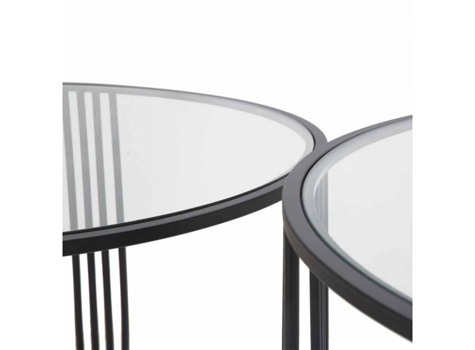 Paar moderne runde niedrige Couchtische aus Eisen und Glas - Mirna Viadurini