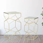 Paar quadratische Telefontische aus goldenem Eisen und Glasplatte - Pope Viadurini