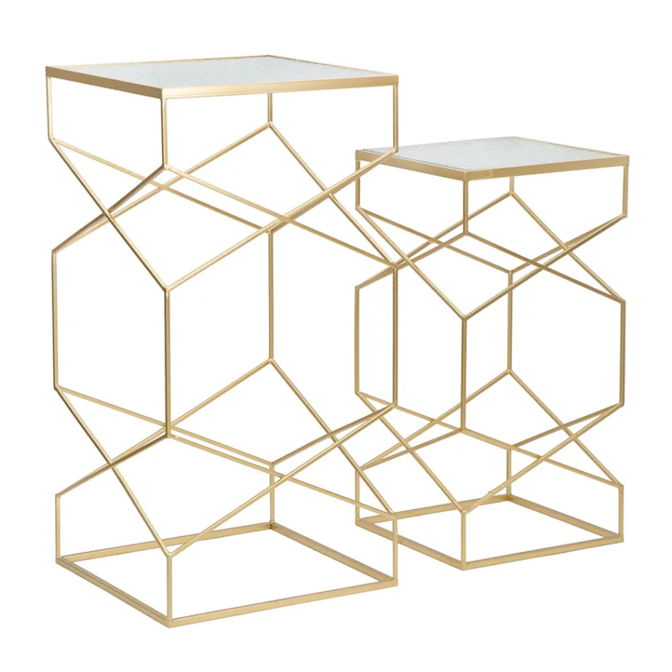 Paar quadratische Telefontische aus goldenem Eisen und Glasplatte - Pope Viadurini