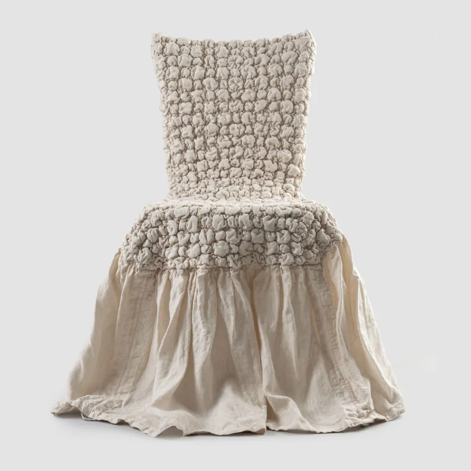 Eleganter Stuhlbezug mit Rückenlehne für Wohnzimmer aus besticktem Leinen – Panteo Viadurini