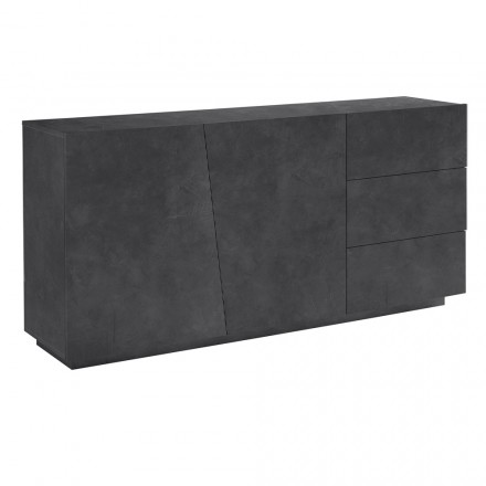 Sideboard mit 2 Türen und 3 Schubladen aus glänzend weißem Holz oder Schiefer - Joris Viadurini