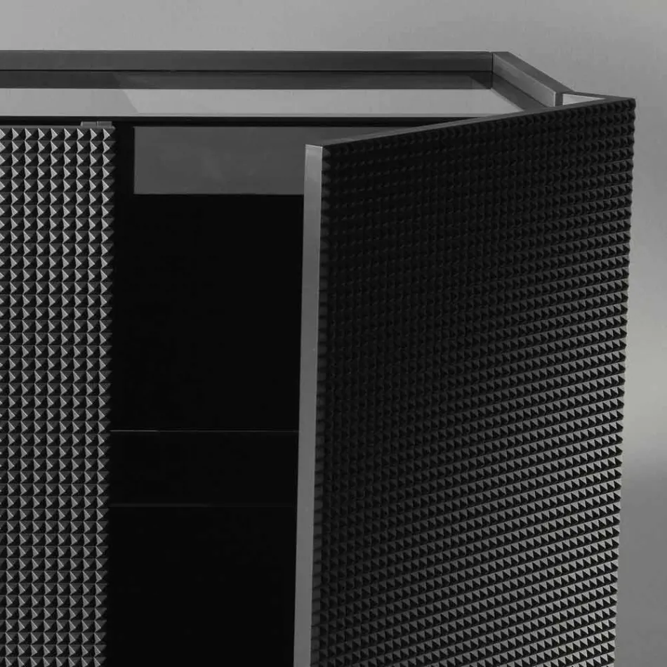 Sideboard mit zwei schwarzen Türen mit 2 Türen und ausziehbarer Schublade Flora Viadurini