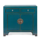 Niedriges Sideboard mit 2 Türen und 2 Schubladen aus blauem Ulmenholz Homemotion - Konan Viadurini