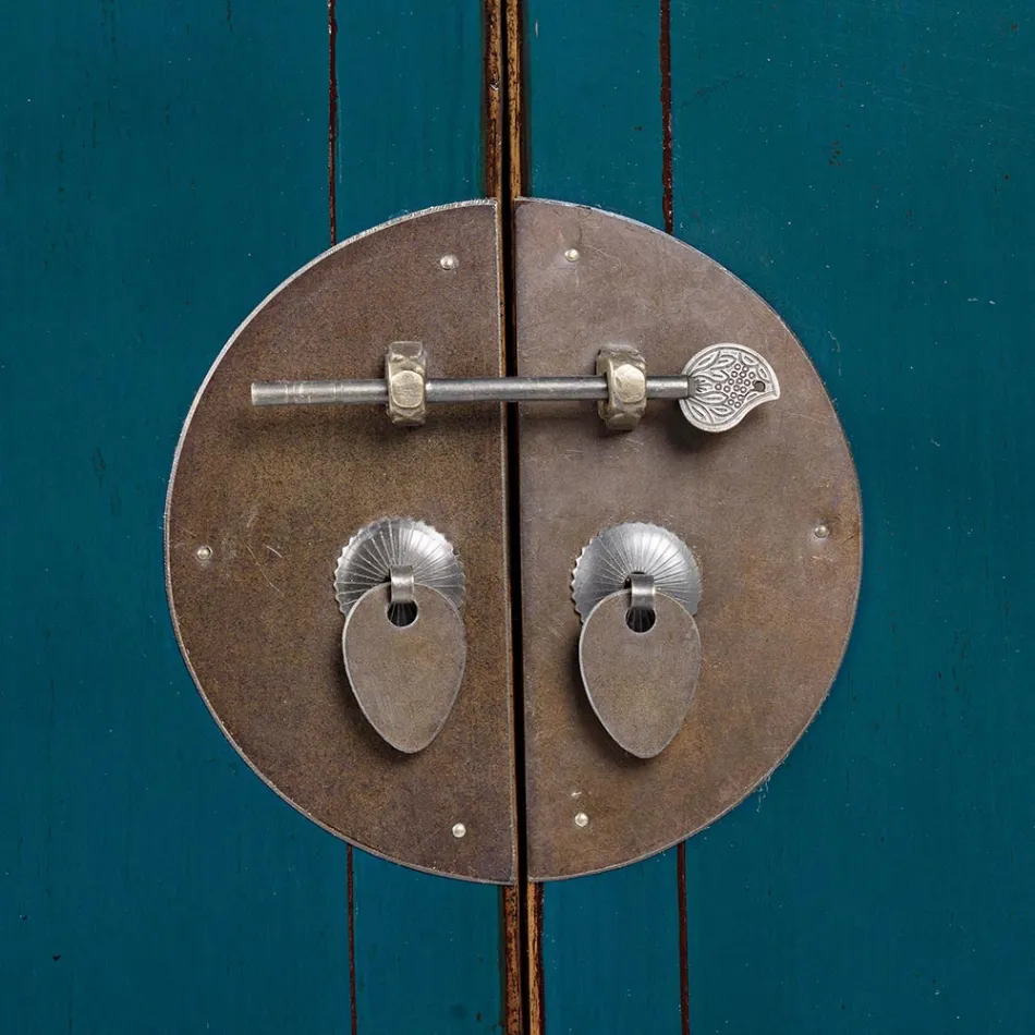 Niedriges Sideboard mit 2 Türen und 2 Schubladen aus blauem Ulmenholz Homemotion - Konan Viadurini