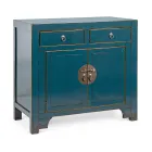 Niedriges Sideboard mit 2 Türen und 2 Schubladen aus blauem Ulmenholz Homemotion - Konan Viadurini