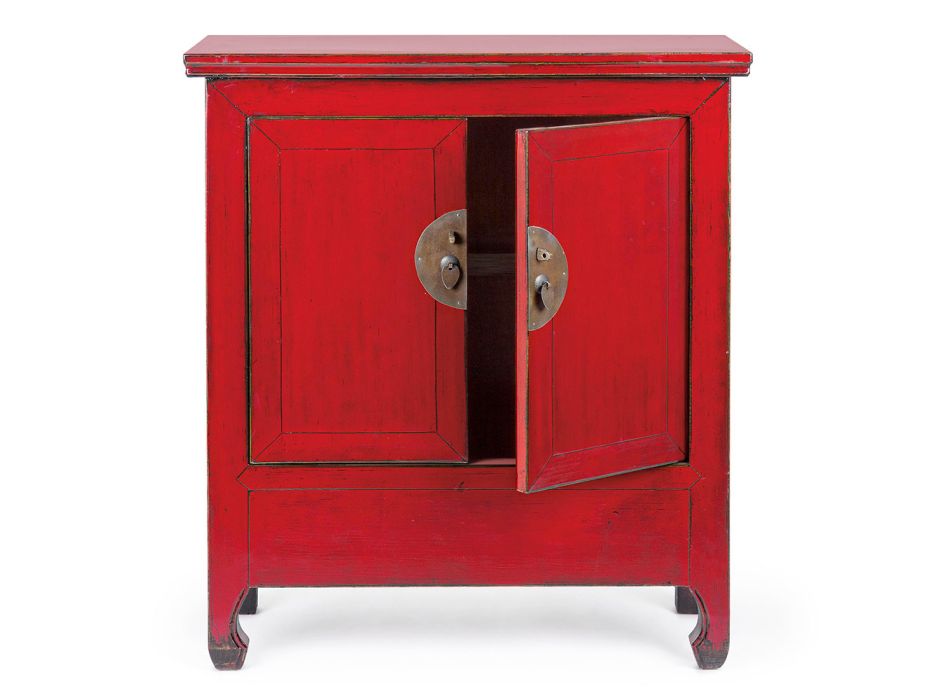 Niedriges Vintage Sideboard mit 2 Türen aus rotem Ulmenholz Homemotion - Konan Viadurini