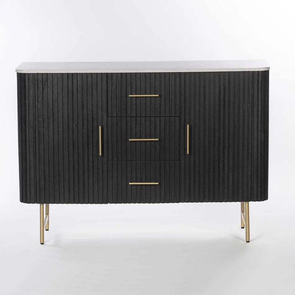 Sideboard mit Marmorplatte und Struktur aus Mangoholz - Fisherman Viadurini