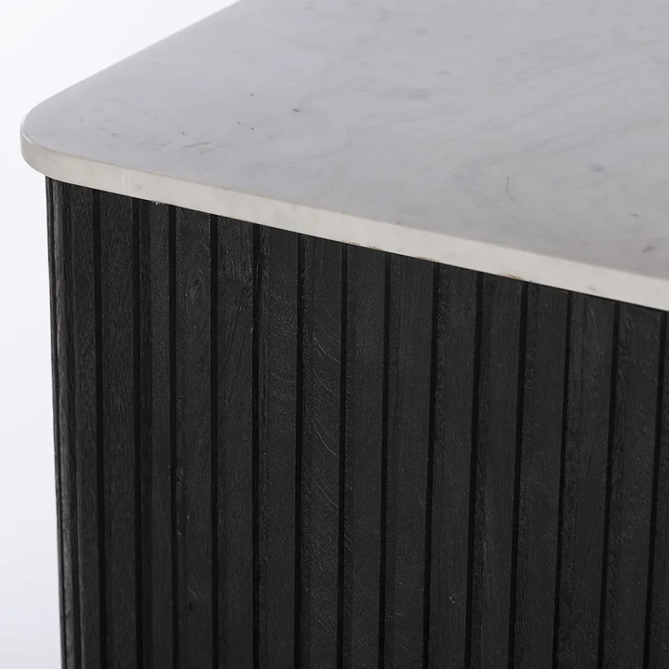 Sideboard mit Marmorplatte und Struktur aus Mangoholz - Fisherman Viadurini