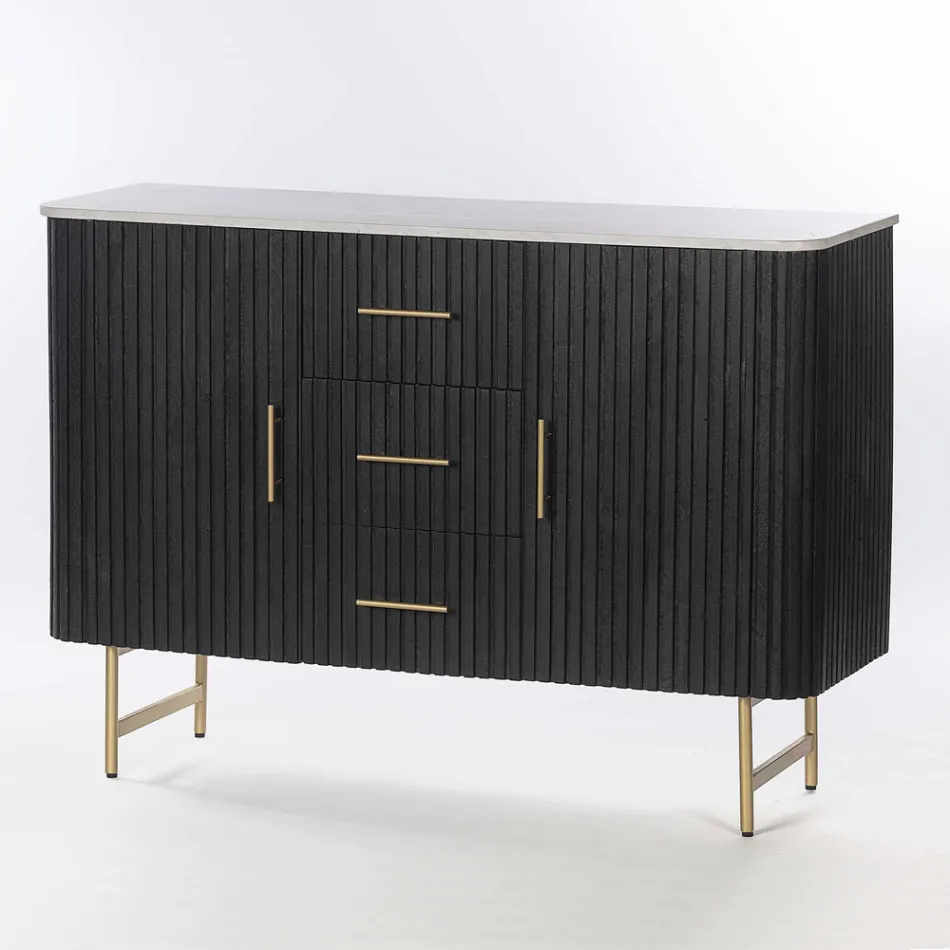Sideboard mit Marmorplatte und Struktur aus Mangoholz - Fisherman Viadurini