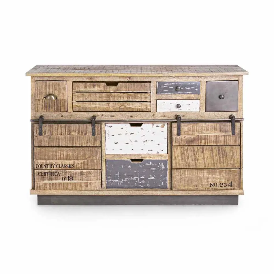 Sideboard mit Struktur aus Mangoholz und Stahl im Industriestil - Vidia Viadurini