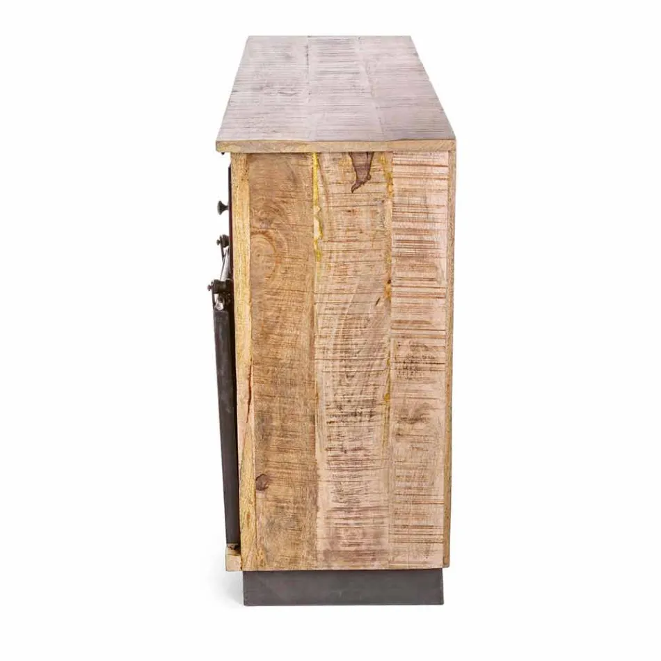 Sideboard mit Struktur aus Mangoholz und Stahl im Industriestil - Vidia Viadurini