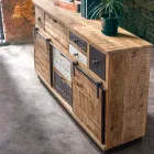 Sideboard mit Struktur aus Mangoholz und Stahl im Industriestil - Vidia Viadurini