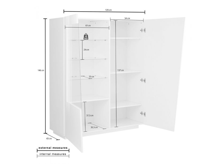 Sideboard mit Wohnzimmervitrine aus glänzend weißem Holz oder Schiefer - Joris Viadurini