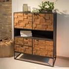 Indoor-Sideboard aus recyceltem Patchwork-Holz und Metallbasis - Slide Viadurini
