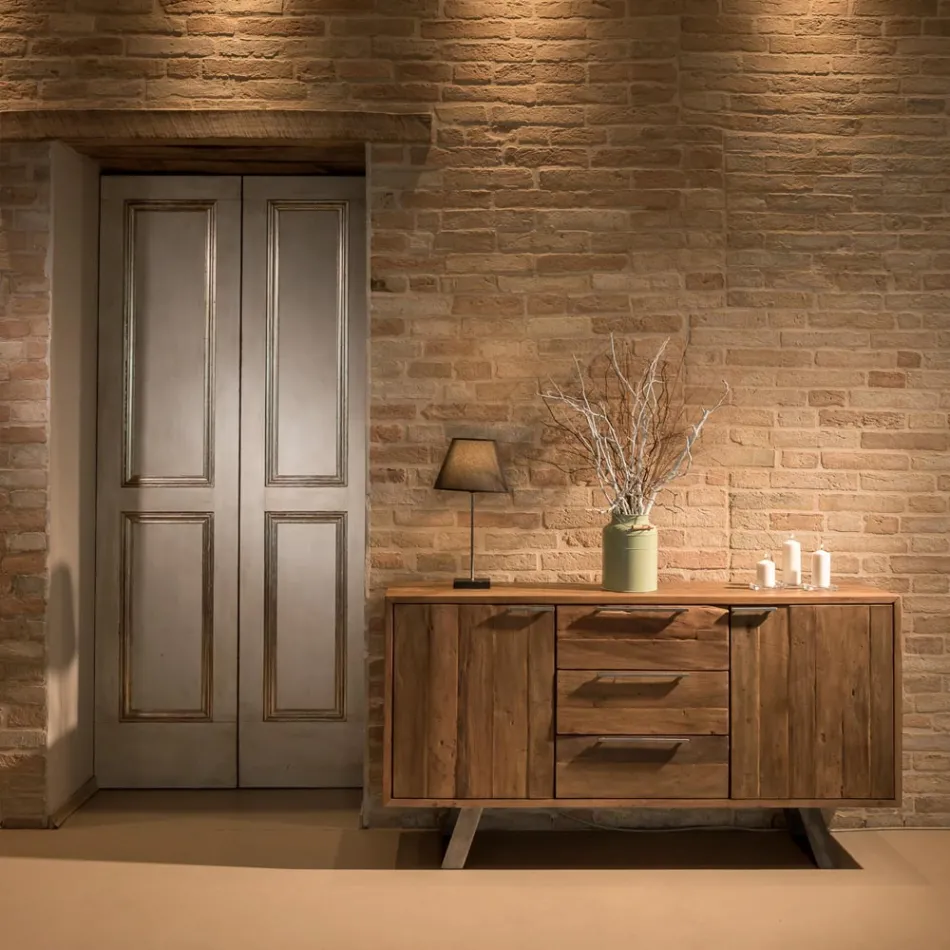 Sideboard mit 2 Türen und 3 Schubladen aus recyceltem Tropenholz - Slide Viadurini