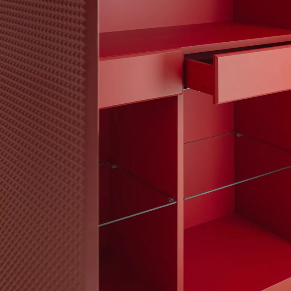 Wohnzimmer-Sideboard mit 2 Türen in Diamant-Optik, hergestellt in Italien - Sagittario Viadurini