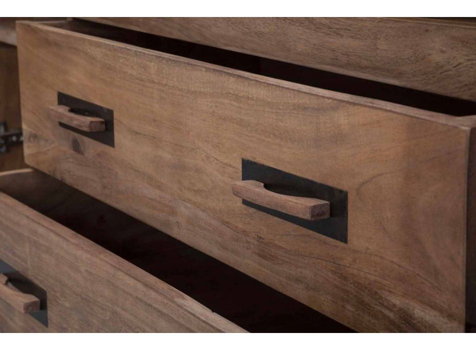 Design-Sideboard aus Akazienholz und Eisen mit 2 Türen und 2 Schubladen - Dalya Viadurini