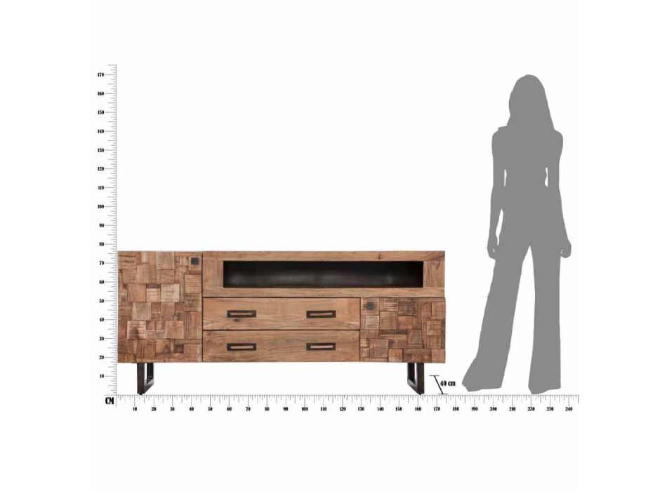 Design-Sideboard aus Akazienholz und Eisen mit 2 Türen und 2 Schubladen - Dalya Viadurini