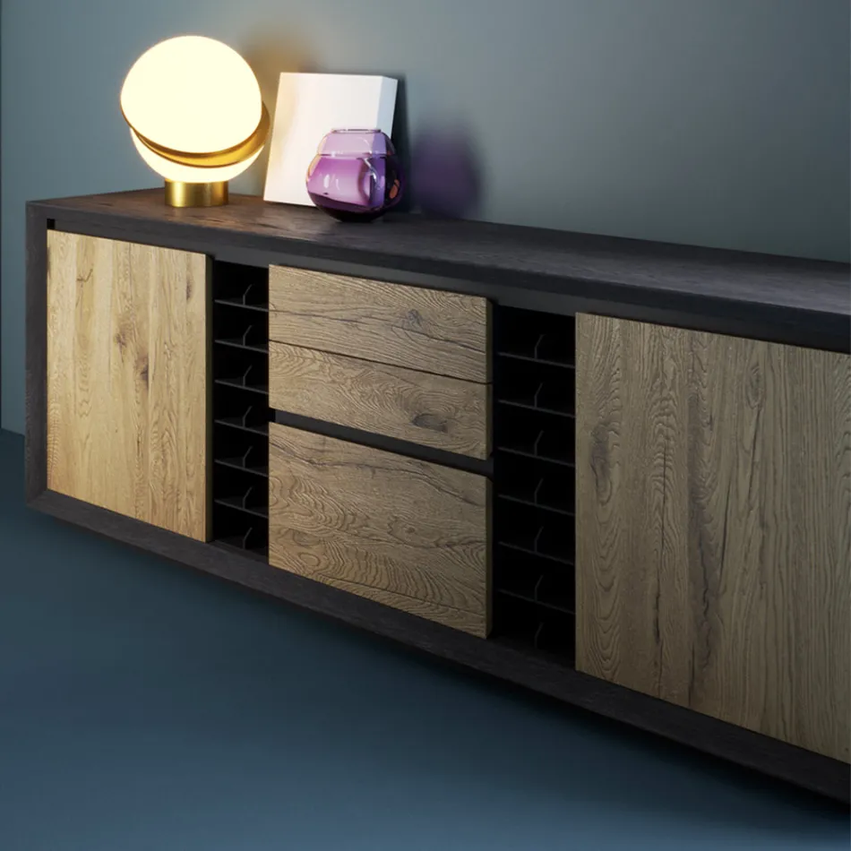 Sideboard furniert auf Pappelspanplatte, hergestellt in Italien – Leone Viadurini