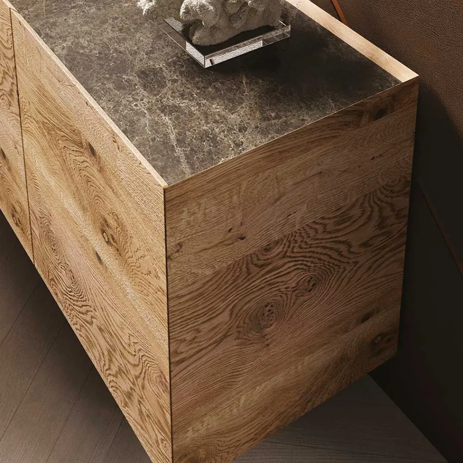 Sideboard aus Holz mit 3 Türen mit Sockel aus gehärtetem Kristall Made in Italy - Soraya Viadurini