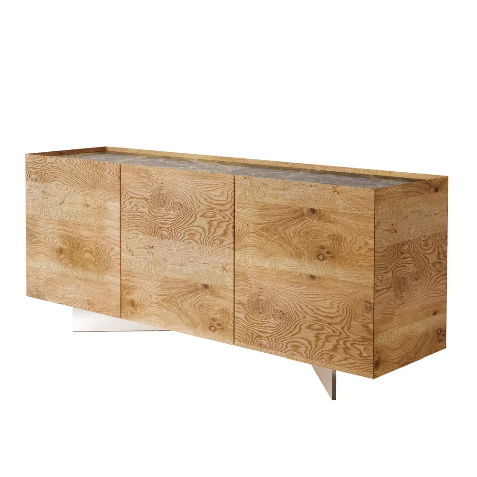 Sideboard aus Holz mit 3 Türen mit Sockel aus gehärtetem Kristall Made in Italy - Soraya Viadurini