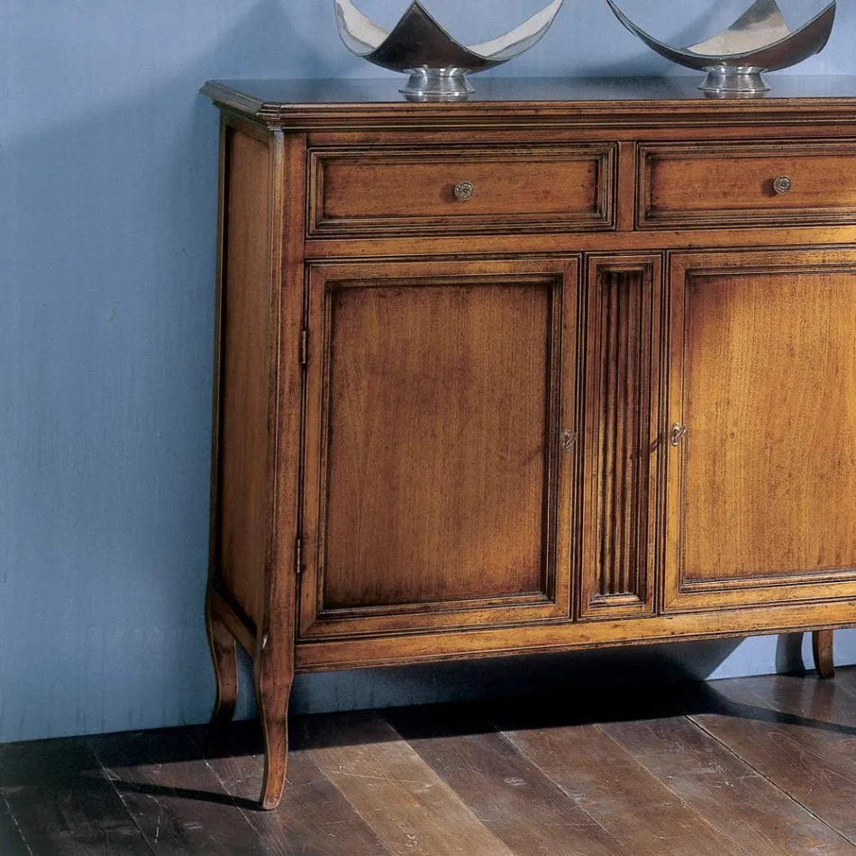 Bassano Francia Holz-Sideboard mit 2 Schubladen und 2 Türen, hergestellt in Italien – Galeru Viadurini