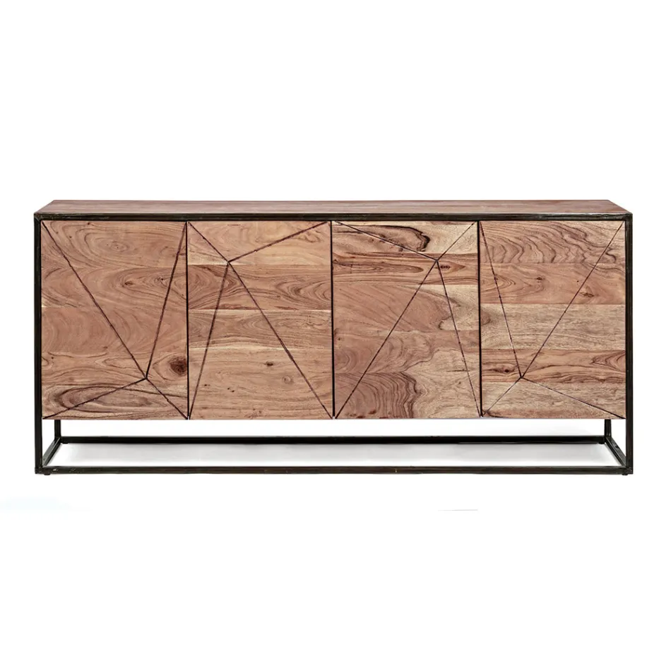 Sideboard aus Akazienholz und Stahl 3 oder 4 Türen Homemotion - Cristoforo Viadurini