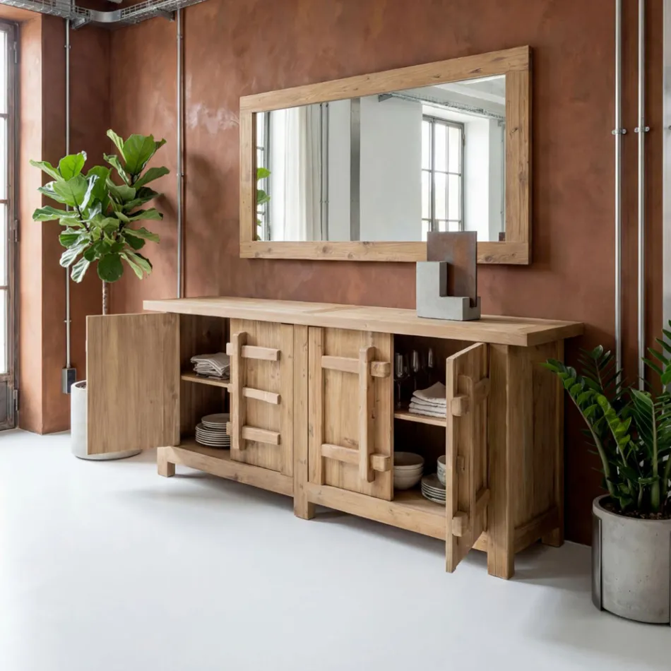 Sideboard aus naturbelassenem, gealtertem Kiefernholz mit 2 oder 4 Türen - Aituno Viadurini