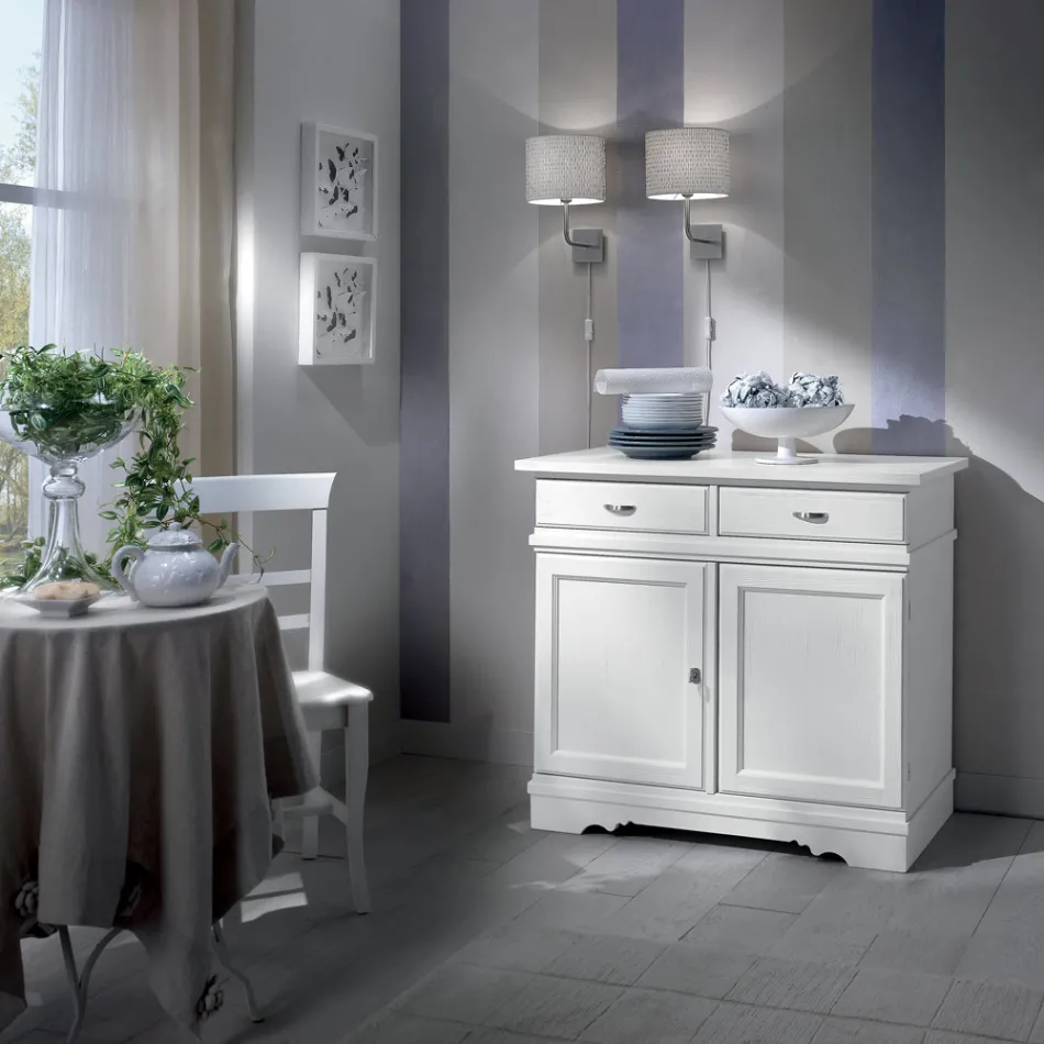 Sideboard aus weiß lackiertem Holz mit 2 Türen und 2 Schubladen, hergestellt in Italien – Sogbo Viadurini