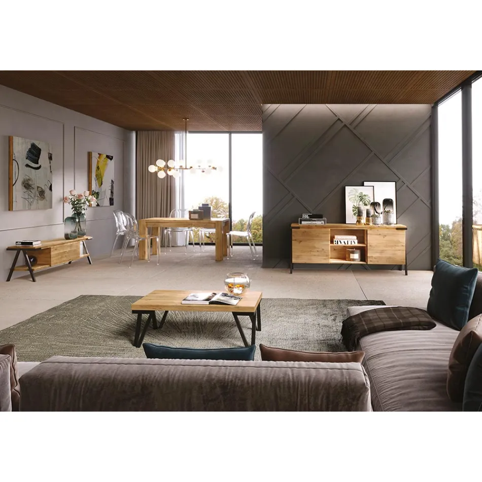 Sideboard aus Eichenholz und Metall mit 2 Türen und offenem Fach Made in Italy - Jennifer Viadurini