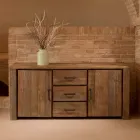 Living Sideboard mit 2 Türen und 3 zentralen Schubladen aus recyceltem Holz - Slide Viadurini