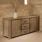 Living Sideboard mit 2 Türen und 3 zentralen Schubladen aus recyceltem Holz - Slide Viadurini