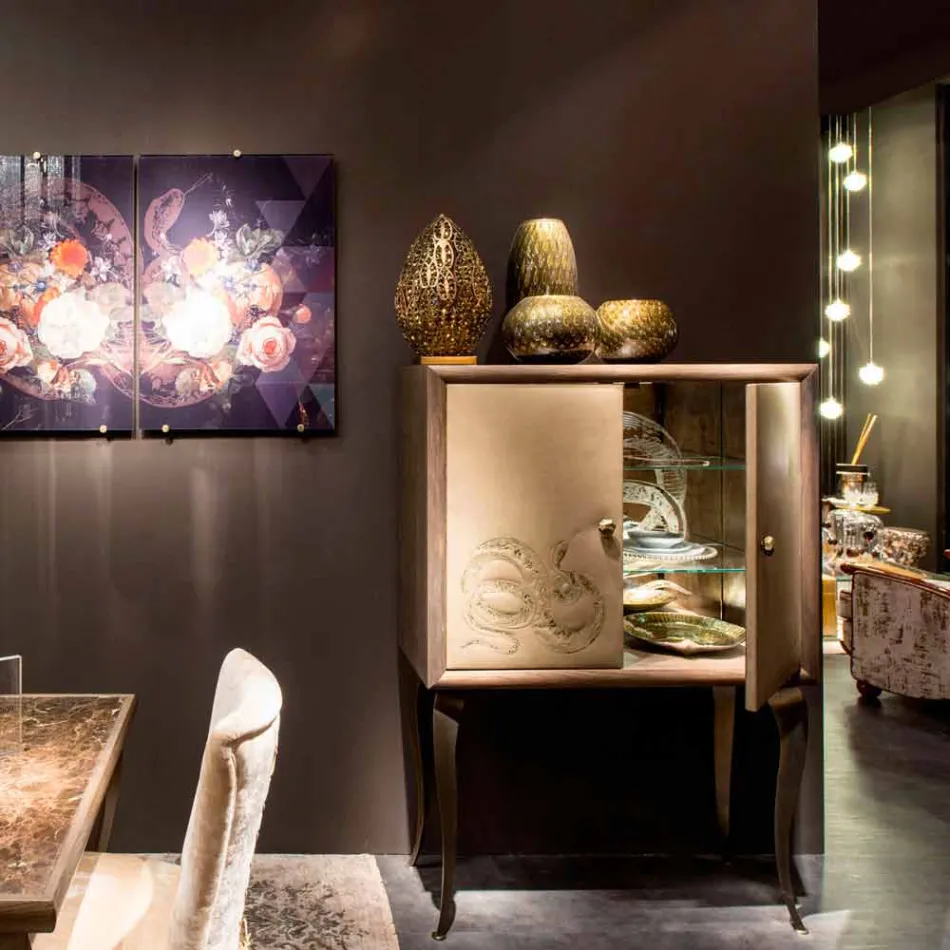 Modernes Sideboard mit 2 Türen aus Massivholz und Joy Anilinleder Viadurini