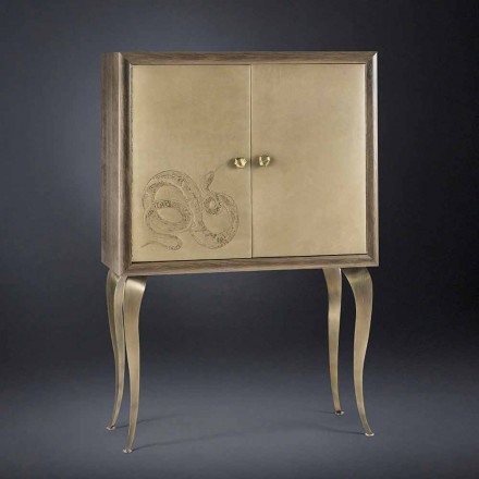 Modernes Sideboard mit 2 Türen aus Massivholz und Joy Anilinleder Viadurini