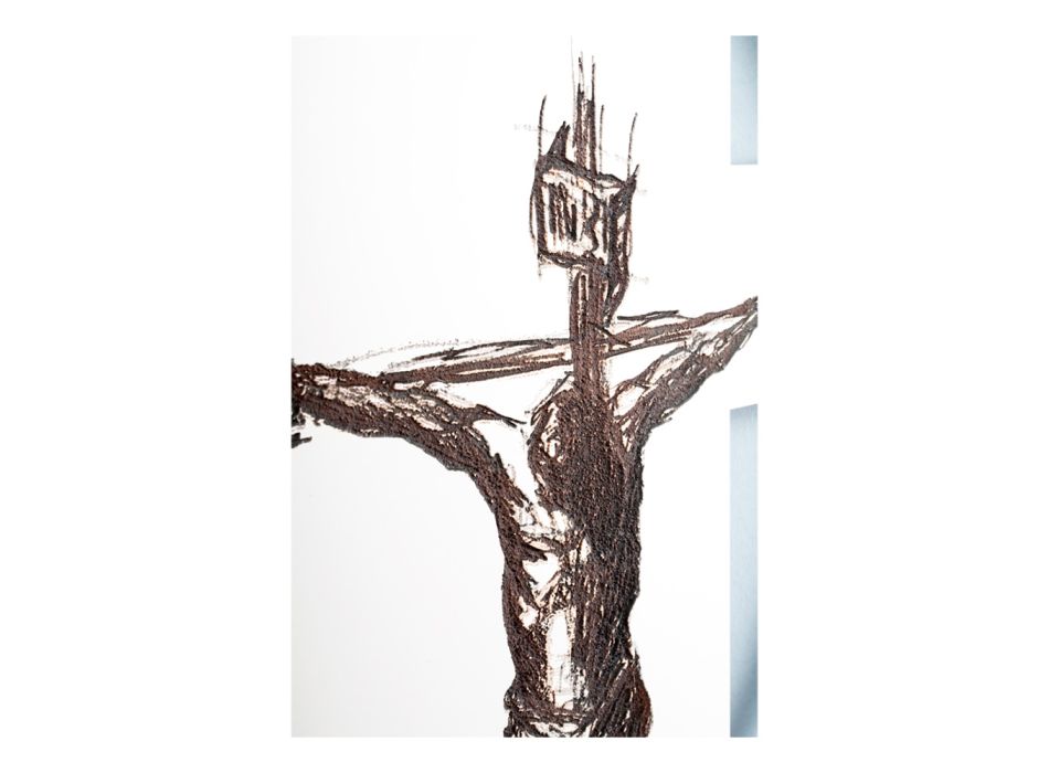 Weißes und graues Kruzifix, hergestellt mit Lasergravur, hergestellt in Italien – Egle Viadurini