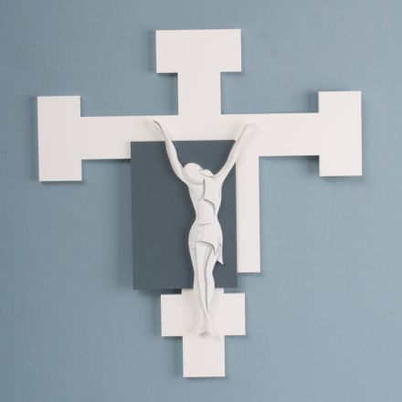Kruzifix mit weißer Lasergravur und Kies, hergestellt in Italien – Evelina Viadurini
