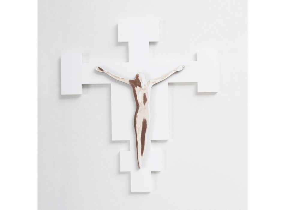 Lasergraviertes weißes Kruzifix des Erlösers, hergestellt in Italien – Glora Viadurini