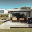 Outdoor-Küche 140x65x93 cm aus massivem Teakholz und Aluminium - Convivial Viadurini