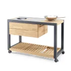 Outdoor-Küche 140x65x93 cm aus massivem Teakholz und Aluminium - Convivial Viadurini