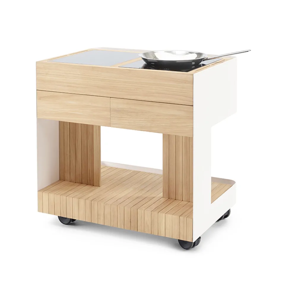 Outdoor-Küche 96x70x93 cm aus massivem Teakholz und Aluminium - Raffiniert Viadurini