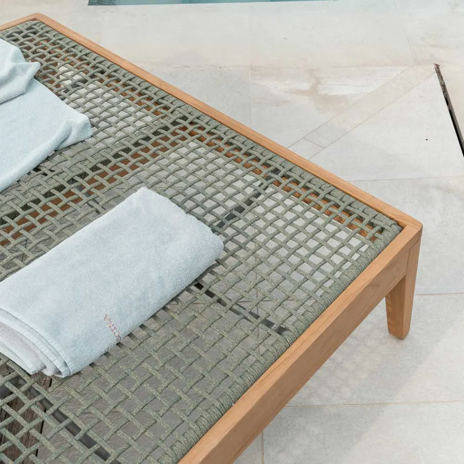 Gartenliege aus Teakholz, Aluminium, Seil und Kissen – Jacub Viadurini